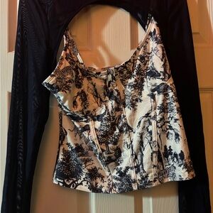 Navy Blue and White Printed Women's Top